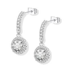 Hängende Ohrringe für Damen, Silber 925, hypoallergen, Ohrstecker, 9 mm, rund, weiße CZ, baumelnde Tropfenohrringe für Damen und Mädchen, Hochzeiten, Geburtstage, Jahrestage von KISSPAT