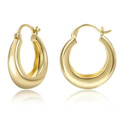 KISSPAT Gold Creolen Ohrringe für Damen, 14 Karat Gold Ohrringe Kreolen Creolen Hypoallergene Silber 925 Ohrringe Gold für Damen Frauen Mädchen von KISSPAT