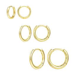 KISSPAT Klassisch Ohrringe Damen, 3 Paar Schick und Leicht Ohrringe Creolen Kreis Ohrringe mit Geschenke Box, Durchmesser-16mm 20mm 30mm (Gold) von KISSPAT