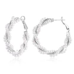 Kleine Perlen Creolen für Damen, Silber Creolen Ohrringe Großer Kreis rund Kleine Perlen S925 Hypoallergen Leichter Schmuck Geschenk 40 mm von KISSPAT