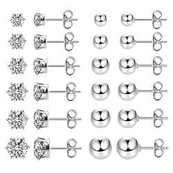 Ohrstecker Set für Damen, 12 Paar Kugel Ohrstecker und sechs Krallen Zirkonia Ohrstecker Hypoallergen kleine Knorpelohrringe Piercing Ohrringe Gold für Mehrere Ohrlöcher 3 4 5 6 7 8 MM von KISSPAT