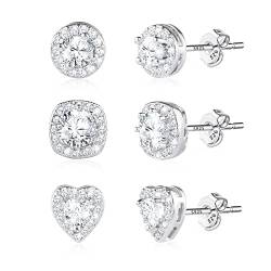 Silber 925 Kleine Ohrstecker Ohrringe Set für Damen, 3 Paar Herren Ohrstecker Silber 925 Ohrringe Set Winzige Runde Zirkonia Sterling Silber CZ Kleine Knorpel Tragus Ohrringe für Mädchen von KISSPAT