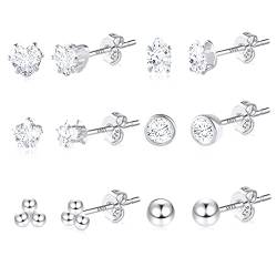 Silber 925 Ohrringe Set Ohrstecker Kleine Damen, 6 Paar 925 Sterling Silber Hypoallergen Kleine Ohrstecker Set Premium Kugel und Zirkonia Tragus Ohrringe Set für Damen Kinder Mädchen von KISSPAT