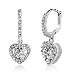 Silber baumelnde Tropfen-Ohrringe für Frauen, 11 mm, funkelndes Herz, Zirkonia, CZ, baumelnde Ohrringe, hypoallergen, Schmuck, Geschenk von KISSPAT