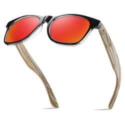 KITHDIA Holz Polarisierte Sonnenbrille Herren Damen Verspiegelt Original UV400-Schutz S5503 von KITHDIA