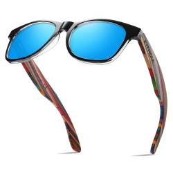 KITHDIA Holz Polarisierte Sonnenbrille Herren Damen Verspiegelt Original UV400-Schutz S5503 von KITHDIA