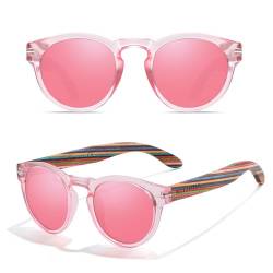KITHDIA Klassisch Retro Runde Sonnenbrille Damen Polarisierte Sonnenbrille Holz mit UV400 Schutz S5092 von KITHDIA