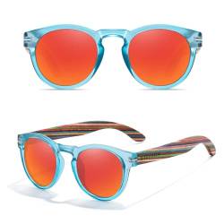 KITHDIA Klassisch Retro Runde Sonnenbrille Damen Polarisierte Sonnenbrille Holz mit UV400 Schutz S5092 von KITHDIA