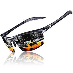 KITHDIA Sonnenbrille Herren Polarisierte Sportbrille Fahrerbrille Al-Mg Metall Rechteckig Rahme Cat3 CE S6502 (Schwarz Linse/Schwarz-D8199) von KITHDIA