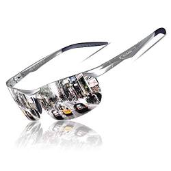 KITHDIA Sonnenbrille Herren Polarisierte Sportbrille Fahrerbrille Al-Mg Metall Rechteckig Rahme Cat3 CE S6502 von KITHDIA