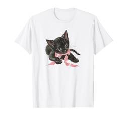 Little Black Kitten Pink Bow | Coquette Baby Y2K Aesthetic T-Shirt von KITTEN COQUETTE