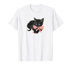 Little Black Kitten Pink Bow | Coquette Baby Y2K Aesthetic T-Shirt von KITTEN COQUETTE