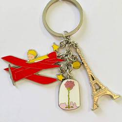 KIUB Schlüsselanhänger, Paris, Eiffelturm, aus Metall, mit dem kleinen Prinz, Flugzeug und seiner rosa – Höhe Eiffelturm und Länge Flugzeug 5 cm – Höhe Qualität von KIUB
