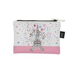 Kleine Tasche oder Geldbörse mit Reißverschluss – Material Kunststoff bedruckt – Motiv Paris Eiffelturm in Blumen – Maße: 14 cm x 10 cm, weiß, Naturstil von KIUB
