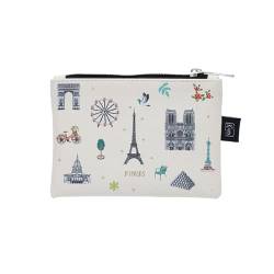 Kleine Tasche oder Geldbörse mit Reißverschluss – Material Kunststoff bedruckt – Motiv Paris J'adore, mit Eiffelturm – Maße: 14 cm x 10 cm, weiß, Naturstil von KIUB