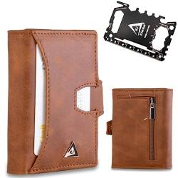 KJENIUS Michelangelo | Geldbörse Herren Ohne Münzfach + Multitool 46 in 1 | Leder Geldbeutel Kartenetui Herren RFID Schutz - Portmonee Herren Slim Wallet | Gadgets Kleine Geschenke für Männer von KJ / KJenius