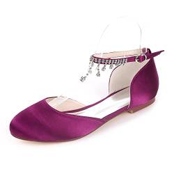 KJCQGQTZ Damen Ballerinas Schuhe runder Zehenpartie Satin-Knöchelriemen Strass Quaste Ballerina-Schuhe Brauthochzeit Weich Pumps zum Hineinschlüpfen für das Gehen im Büro,Lila,41 EU von KJCQGQTZ