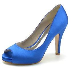 KJCQGQTZ Damen-High-Heels Plateau-Sandalen Peep-Toe spitzer Stiletto-Absatz Brautkleid Hochzeitsschuhe Satin Slip-on Abend Party formeller Abschlussball Büro Brautjungfern-Pumps,Blau,39 von KJCQGQTZ