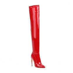 KJCQGQTZ Damen Overknee-Stiefel Spitze Zehen Reißverschluss-Absätze Oberschenkelhohe Stiefel Stretchleder Schlankes Kalb Kniehohe Stiefel Frauen Lange Plateaustiefel Reitstiefeletten,E10*12cm,43 von KJCQGQTZ