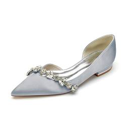 KJCQGQTZ Spitz Zulaufende Ballerinas Damen Niedriger Blockabsatz Satin Hochzeitsschuhe Braut Strass Slip-On Geschlossener Zeh Blockabsatz Pumps Sandalen Abendgesellschaft Schuhe,Silber,41 EU von KJCQGQTZ