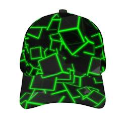 KJHBVND Baseballkappe für Männer und Frauen, Schwarz 3D Grün Neon Quadratisch Hip Hop Caps Dad Trucker Cap Verstellbare Snapback Hüte, Schwarz , One size von KJHBVND