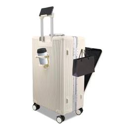 KJHYYPP Handgepäckrollen, Handgepäck-Vordertasche, Trolley-Koffer mit Aluminiumrahmen, TSA-Schloss, Getränkehalter, USB-Anschluss, geeignet für Männer/Frauen (White 32inch) von KJHYYPP