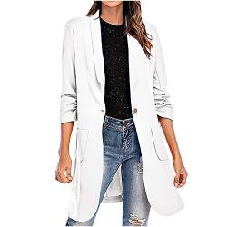 KJIUQ Elegant Blazer Damen Jacke Oberbekleidung, Steppmantel Lang Lange Ärmel Langarm Sommermantel Freizeit Leicht Anzug Offene Vorderseite Strickjacke Streetwear Mäntel Weiß L von KJIUQ