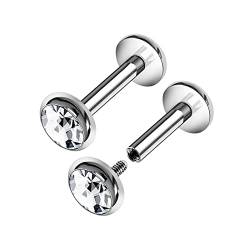 KJM FASHION 2 Stk Chirurgenstahl Innengewinde Lippe 1.2mm 16gauge 6mm 1/4 Inch 5mm Klar Kristallkugel Ohrringe Piercing Schmuck 8459 von KJM FASHION