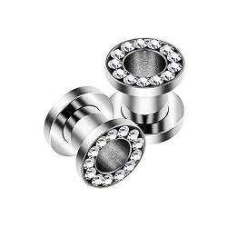 KJM Fashion 2 Stk Chirurgenstahl Schraube 6 mm 2 g Fleischtunnel klar Kristall besetzter Tunnel Plug Ohrringe Stecker Gauges Flesh Eyelet Piercing Schmuck 5379 von KJM Fashion