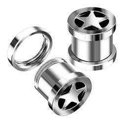 KJM Fashion 2 Stk Edelstahl Schraube 10mm 00g Fleischtunnel Stern vorne Tunnel Ohrringe Flesh Plugs Dehnen ohrloch Earplugs Piercing Schmuck 5443 von KJM Fashion