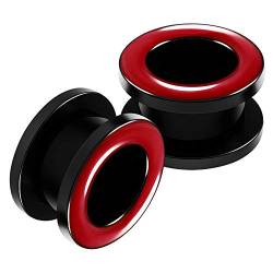 KJM Fashion 2 Stk plastic Schraube Schwarz 12mm 1/2 Inch Fleischtunnel mit rot Rand Tunnel Ohrringe Flesh Plugs Dehnen ohrloch Earplugs Piercing Schmuck 5387 von KJM Fashion