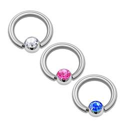 KJM Fashion 3 Stk Edelstahl Ball Closure Ring 1,6 mm 14g 8 mm 5/16 3mm Kristallkugel Nose Septum Cartilage Eyebrow Ohrringe Daith 1357 von KJM Fashion