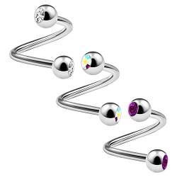 KJM Fashion 3 Stk Stahl Spirale Ohr 1.6 mm 14 Gauge 8mm 5/16 4mm Kugel Tragus Cartilage Helix Lip Ohrringe Piercing Schmuck 3297 von KJM Fashion