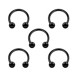 KJM Fashion 5 Stk Schwarz Eloxiert Ohrringe Hufeisen 1 mm 18 g 10 mm 3/8 Inch Eloxiert Kugel Cartilage Tragus Septum Lip Ohrringe Rook Piercing Schmuck 4951 von KJM Fashion