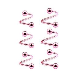 KJM Fashion 6 Stk Pink Eloxiert Twister Spirale 1.2mm 16gauge 6mm 1/4 8mm 5/16 3mm Cartilage Tragus Helix Lip Ohrringe Piercing Schmuck 4784 von KJM Fashion