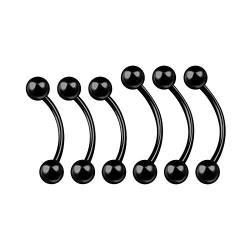 KJM Fashion 6 Stk Schwarz Eloxiert Bananenstecker 0,8 mm 20 Gauge 8mm 5/16 10mm 3/8 3mm Kugel Labret Helix Rook Eyebrow Ohrringe Lip Piercing Schmuck 4634 von KJM Fashion