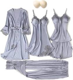 Damen Nachtwäsche Set Seide Satin Schnürung Cami Top Nachthemd Sexy Robe Sets Nachthemd, grau, 48 von KKAIRA