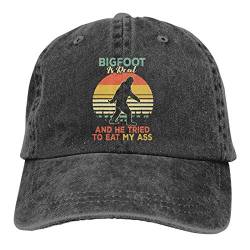 Bigfoot is Real and He Tried To Eat My Ass Hat, Lustiges Sasquatch-Geschenk für Männer und Frauen, verstellbare Vintage-Baseballkappe aus Denim - - Einheitsgröße von KKMKSHHG