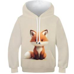 KKOLASXZE 3D GedrucKt Fuchs Hoodie KapuzenpulLieber PulLieber Unisex Casual Hoody Sweatshirt Für Jungen Mädchen Mit Tasche 6-7Y von KKOLASXZE