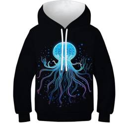 KKOLASXZE 3D GedrucKt Qualle Kinder Hoodie KapuzenpulLieber PulLieber Unisex Sweatshirt Für Jungen Mädchen Mit Tasche 7-9Y von KKOLASXZE