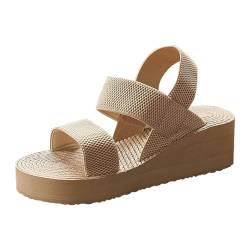 KKvoPiQ Damen Casual elastische Schnalle flache römische Schuhe Sommermode Damen Sandalen Outdoor Schuhe Damen (Beige, 39) von KKvoPiQ