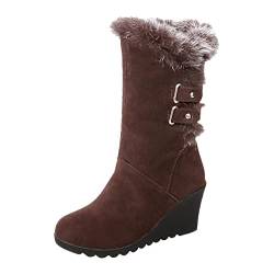 KKvoPiQ Damen Flach Gefüttert Damen-Winterstiefel mit Keilabsatz, mittelgroße, weiche, warme und bequeme Schneestiefel compatible with Motorrad Herren 46 (Brown, 38) von KKvoPiQ