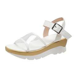KKvoPiQ Damen-Sandalen für Frühling/Sommer, groß, lässig, dicke Sohle, transparente Spitze Schuhe Damen Schwarz 42 (White, 40) von KKvoPiQ