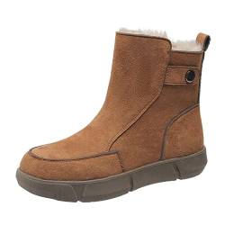 KKvoPiQ Schwarz Damen Flach 2022 Herbst und Winter Gürtelschnalle Dicke Sohlen Fleece Warme Flache Schneestiefel Flache Damen 42 (Yellow, 39) von KKvoPiQ