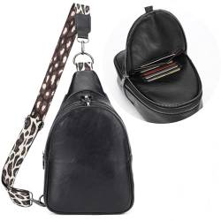 KL928 Brusttasche für Frauen Kleine Sling Bag PU Leder Crossbody Tasche Geldbörse mit Gitarrengurt Mode Sling Rucksack für Wandern, Schwarz von KL928