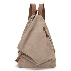 Retro Segeltuch Rucksack Canvas Vintage Rucksäcke Echtleder Daypack Reisetasche Schulterrucksack für Herren Damen (6882-Khaki) von KL928