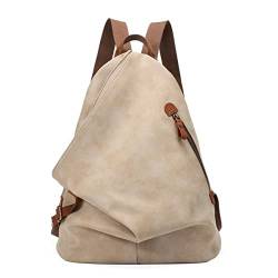 Retro Segeltuch Rucksack Canvas Vintage Rucksäcke PU Leder Daypack Reisetasche Schulterrucksack für Herren Damen（6882-PU-Khaki） von KL928