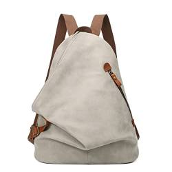 Retro Segeltuch Rucksack Canvas Vintage Rucksäcke PU Leder Daypack Reisetasche Schulterrucksack für Herren Damen（6882-PU-L.Grey） von KL928