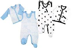 KLEKLE Baby 2 er Set - 2x Baby Strampler und 2x Wickelshirt - Baby Shirt und Schlafanzug für Junge - 2-Pack - 100% Baumwolle - Babykleidung - 0-1m - Teddybär und Maus - Blau und Weiss von KLEKLE
