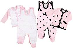 KLEKLE Baby 2 er Set - 2x Baby Strampler und 2x Wickelshirt - Baby Shirt und Schlafanzug für Mädchen - 2-Pack - 100% Baumwolle - Babykleidung - 0-1m - Maus und Bär - Rosa von KLEKLE